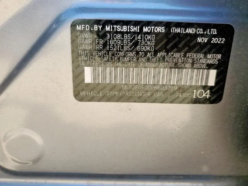 2023 MITSUBISHI MIRAGE G4 ES  