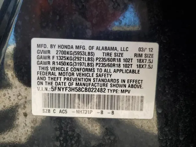 2012 HONDA PILOT EXL  