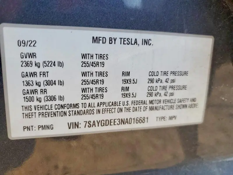 2022 TESLA MODEL Y   