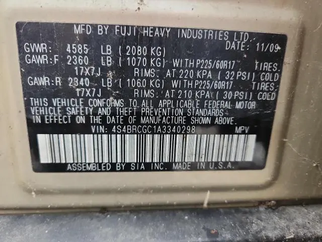 2010 SUBARU OUTBACK 2.5I PREMIUM  