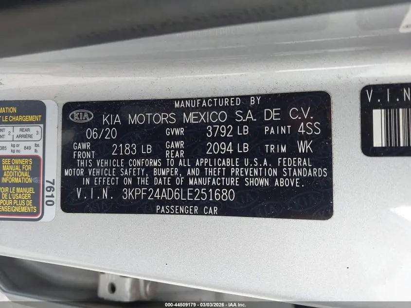 2020 KIA FORTE LXS