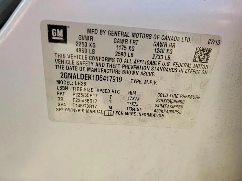 2013 CHEVROLET EQUINOX LT  