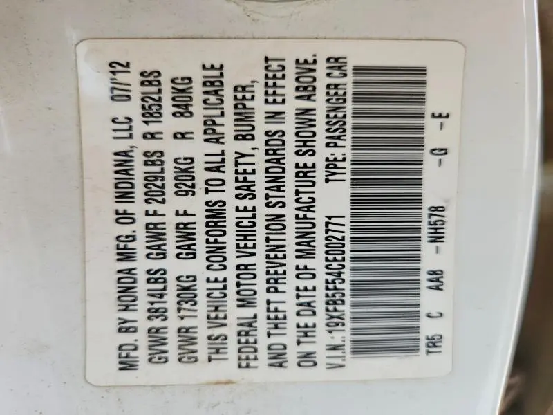2012 HONDA CIVIC NATURAL GAS  