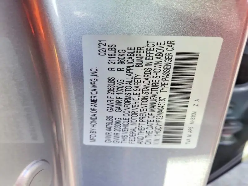 2021 HONDA ACCORD SPORT  