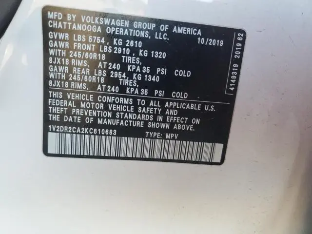 2019 VOLKSWAGEN ATLAS SE  