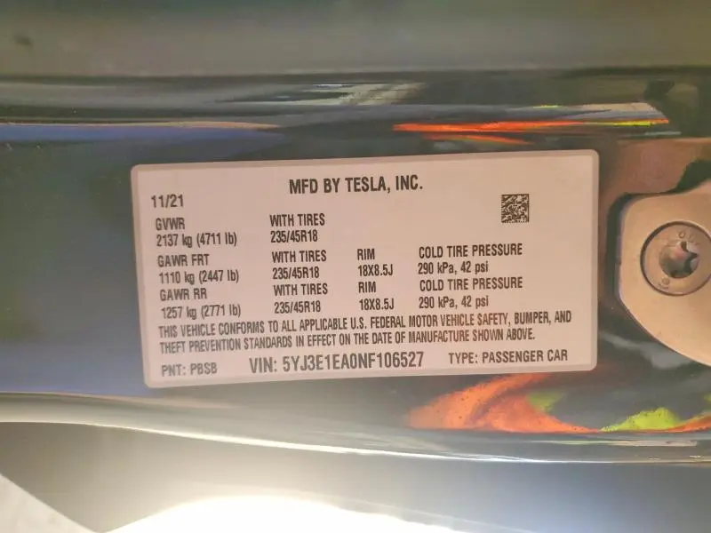2022 TESLA MODEL 3   