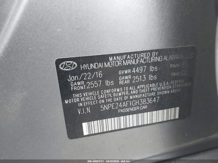 2016 HYUNDAI SONATA SE