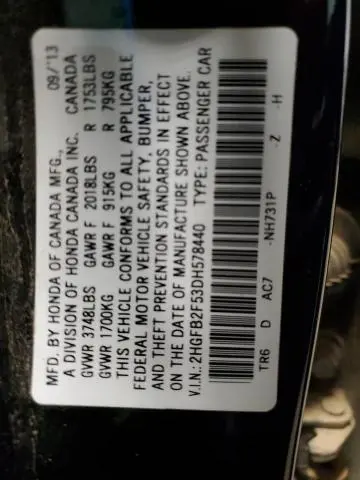 2013 HONDA CIVIC LX  