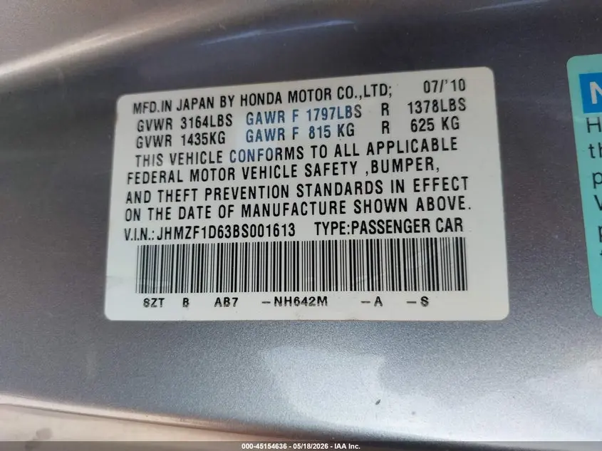 2011 HONDA CR-Z EX