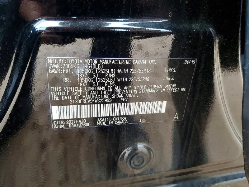 2015 TOYOTA RAV4 LIMITED  