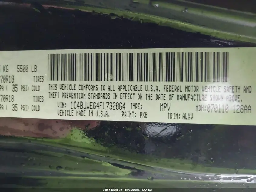 2015 JEEP WRANGLER UNLIMITED SAHARA