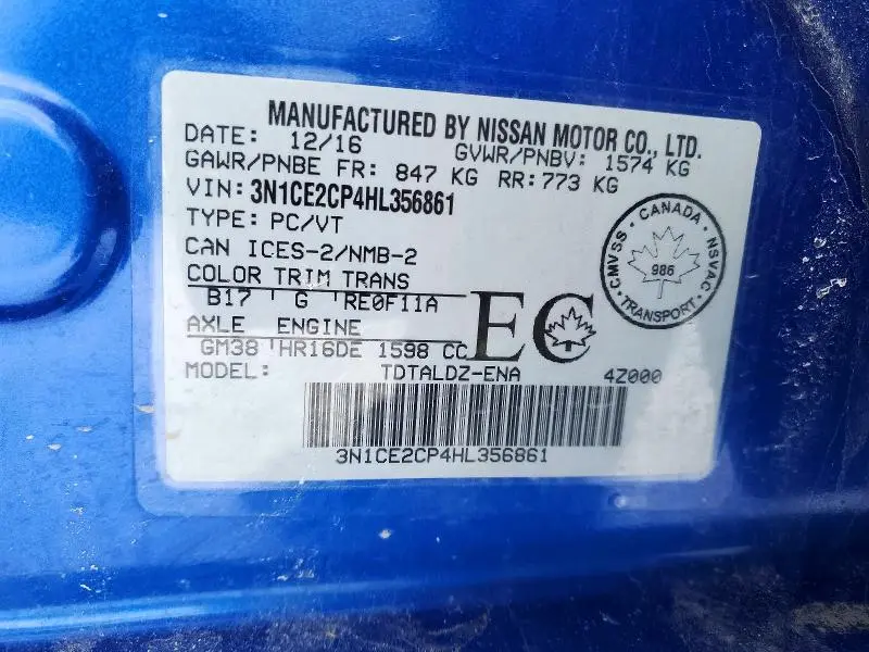 2017 NISSAN VERSA NOTE S  