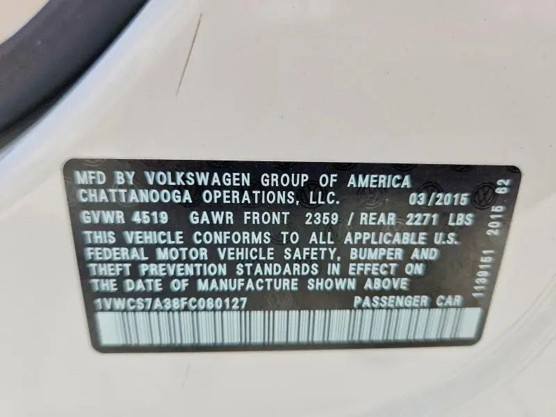 2015 VOLKSWAGEN PASSAT SEL  