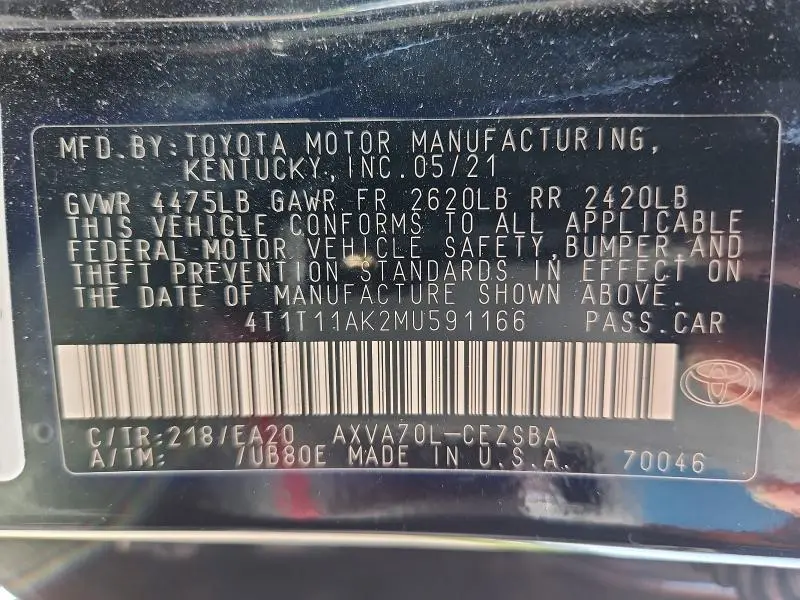 2021 TOYOTA CAMRY SE  