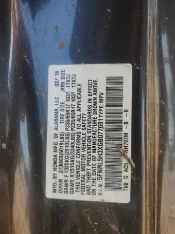 2016 HONDA ODYSSEY SE  