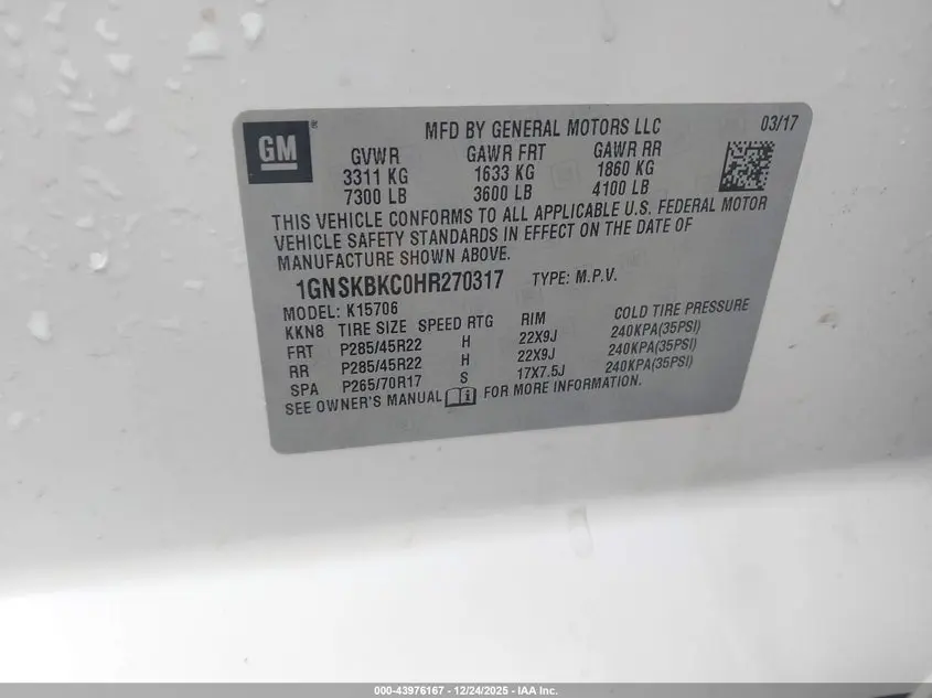 2017 CHEVROLET TAHOE LT