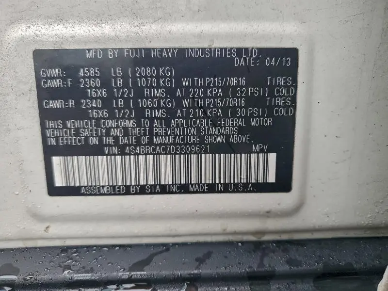 2013 SUBARU OUTBACK 2.5I  