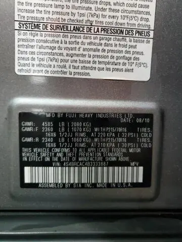 2011 SUBARU OUTBACK 2.5I  