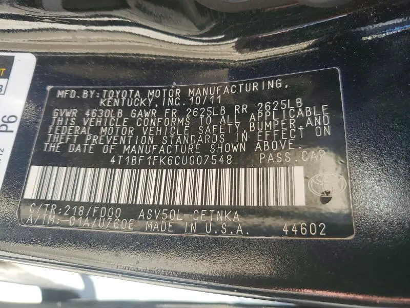 2012 TOYOTA CAMRY LE  