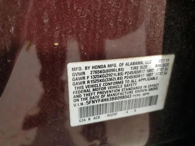 2011 HONDA PILOT EXL  