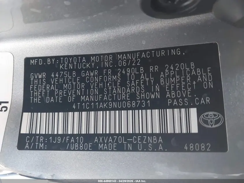 2022 TOYOTA CAMRY LE