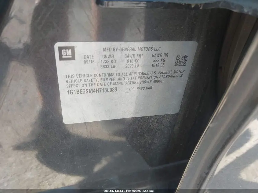 2017 CHEVROLET CRUZE LT AUTO