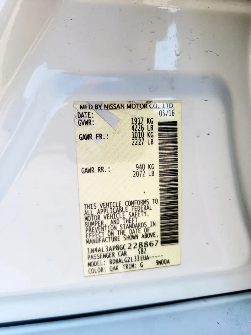 2016 NISSAN ALTIMA 2.5  