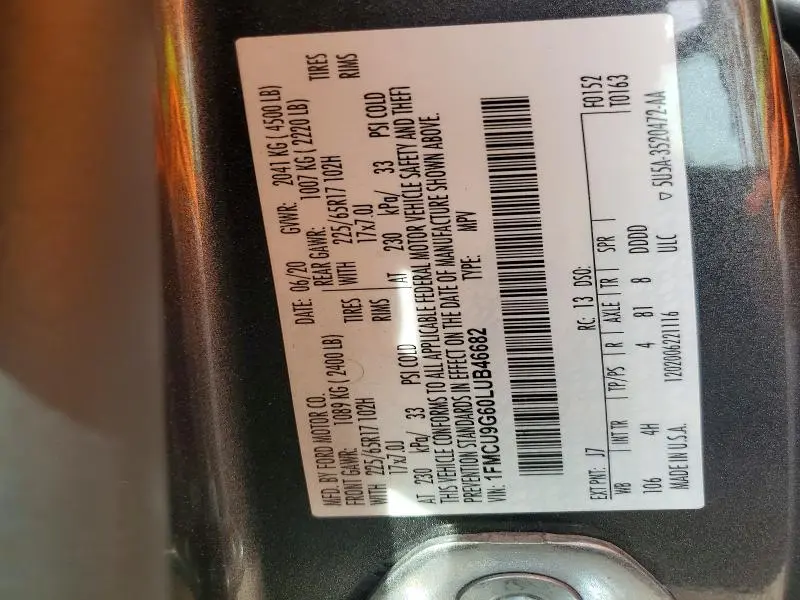 2020 FORD ESCAPE SE  