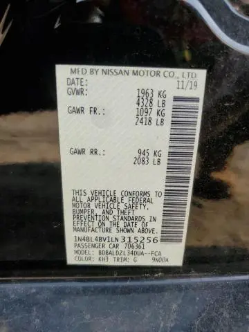 2020 NISSAN ALTIMA S  