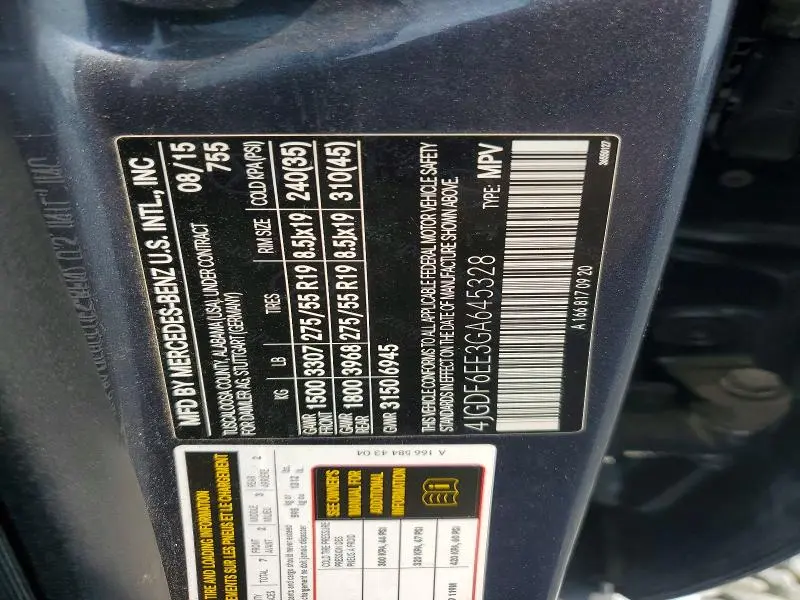 2016 MERCEDES-BENZ GL 450 4MATIC  