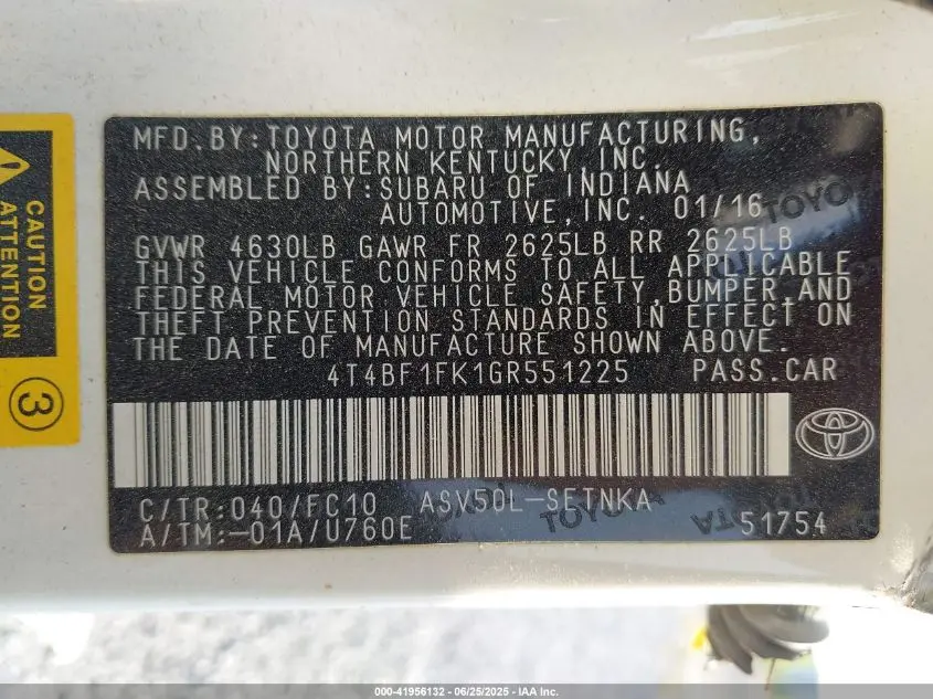 2016 TOYOTA CAMRY LE