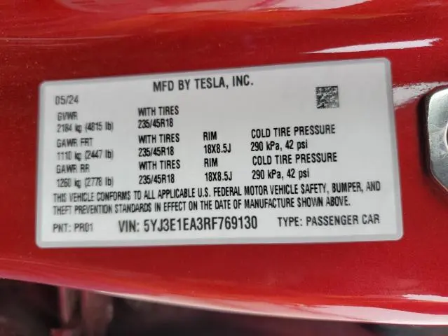 2024 TESLA MODEL 3   