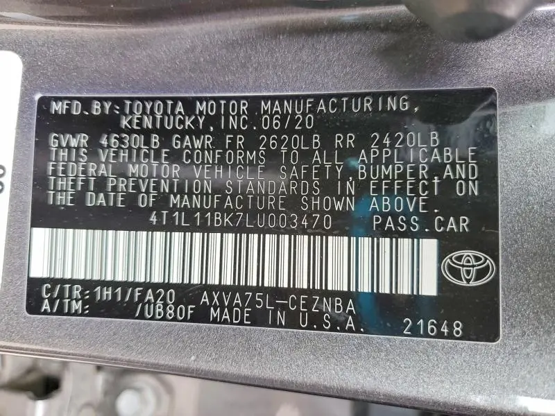 2020 TOYOTA CAMRY LE  