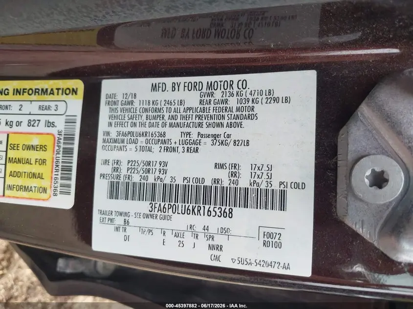 2019 FORD FUSION HYBRID SE