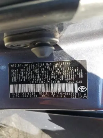 2016 TOYOTA COROLLA L  