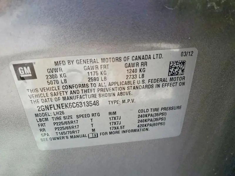 2012 CHEVROLET EQUINOX LT  