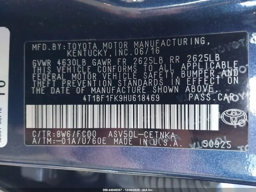 2017 TOYOTA CAMRY LE