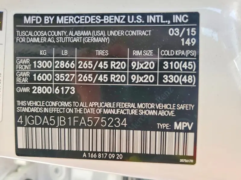 2015 MERCEDES-BENZ ML 350  