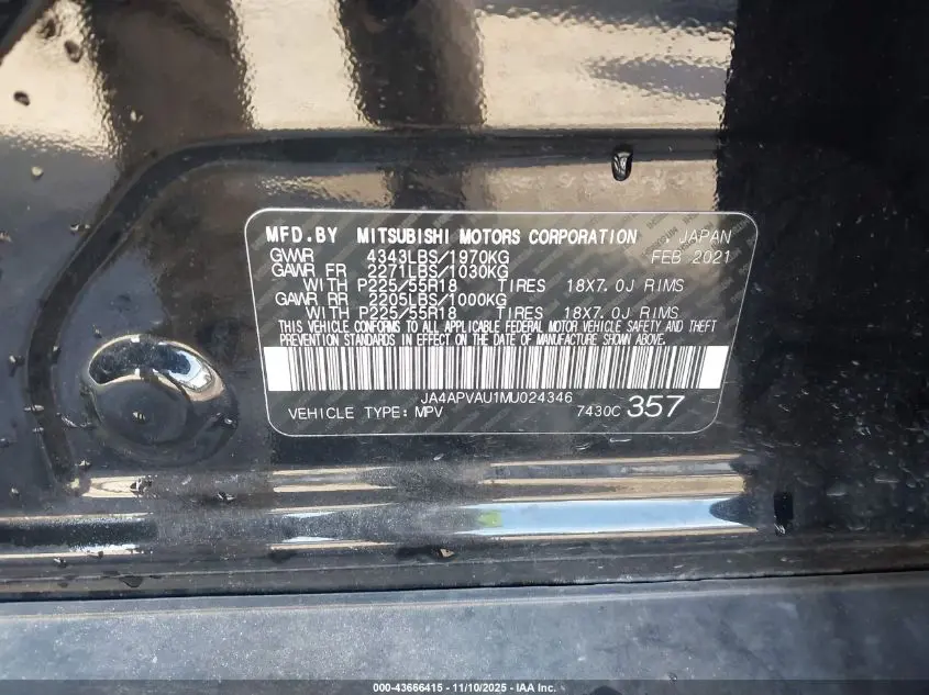 2021 MITSUBISHI OUTLANDER SPORT 2.0 SE 2WD