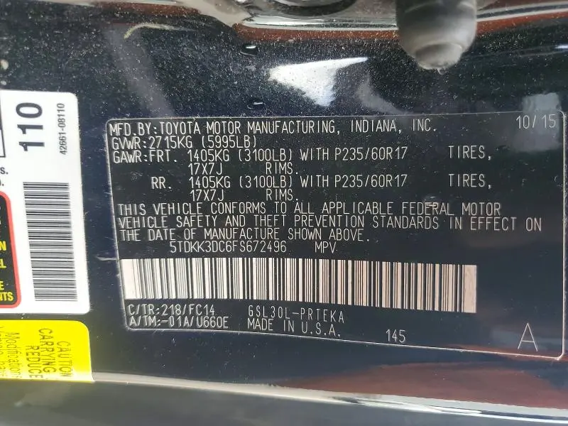 2015 TOYOTA SIENNA LE 8-PASSENGER  