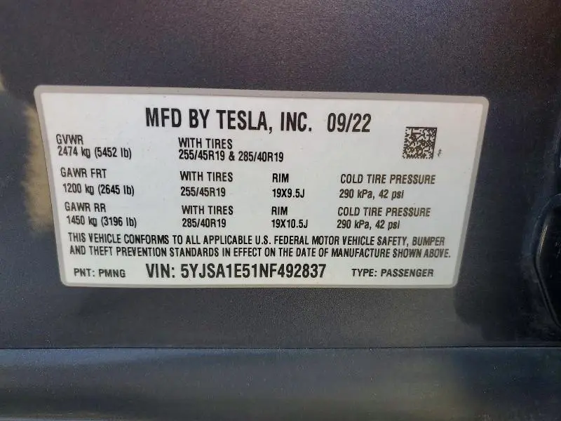 2022 TESLA MODEL S   