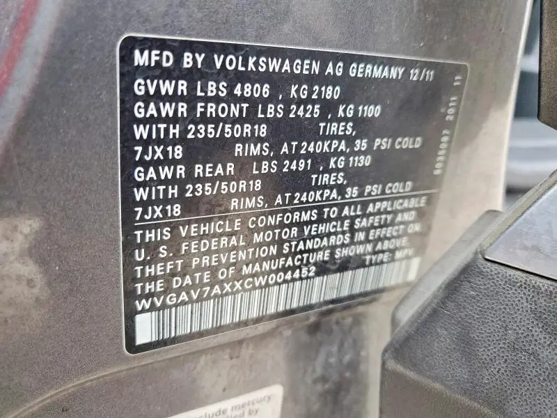 2012 VOLKSWAGEN TIGUAN S  