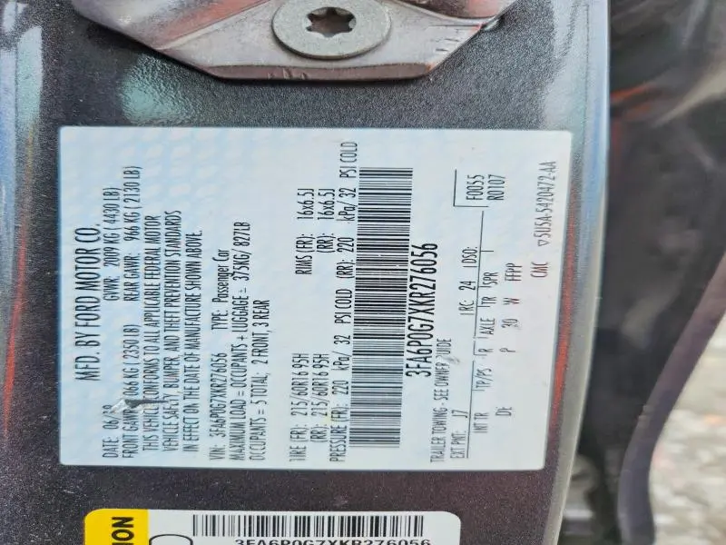 2019 FORD FUSION S  