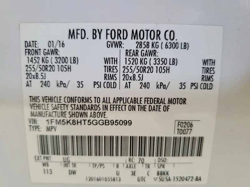 2016 FORD EXPLORER PLATINUM  