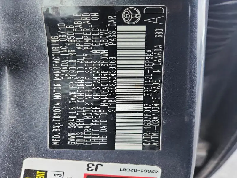 2010 TOYOTA COROLLA S  