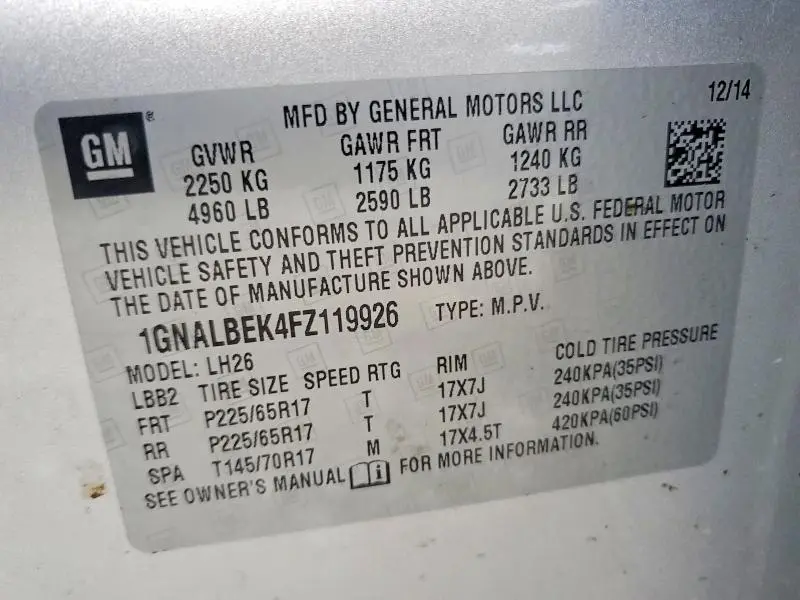 2015 CHEVROLET EQUINOX LT  