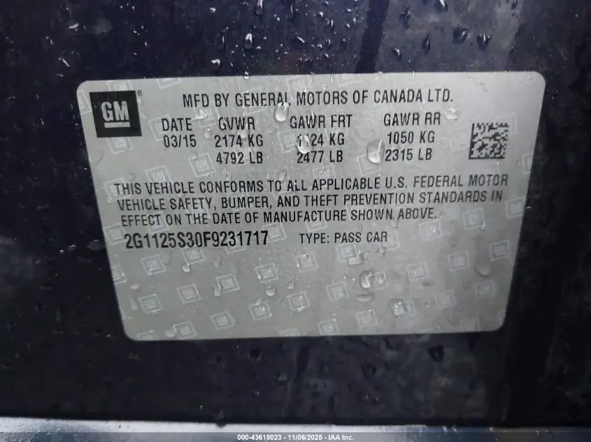 2015 CHEVROLET IMPALA 2LT