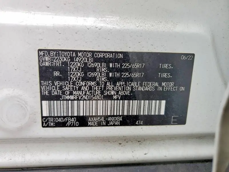 2022 TOYOTA RAV4 LE  