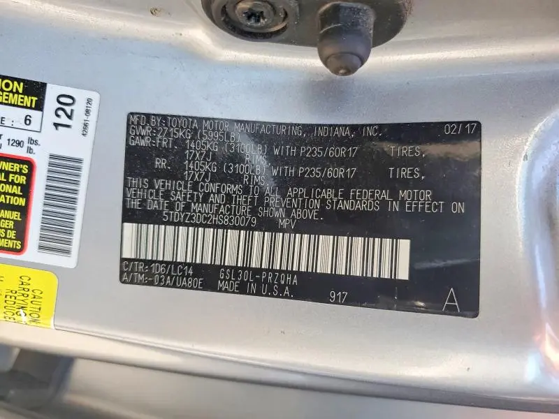 2017 TOYOTA SIENNA XLE 8-PASSENGER  