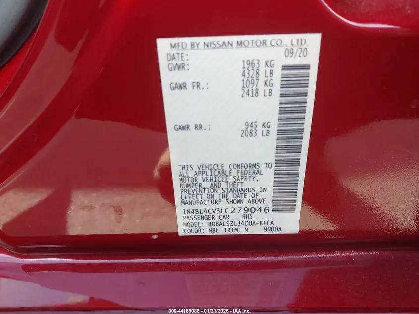 2020 NISSAN ALTIMA SR FWD